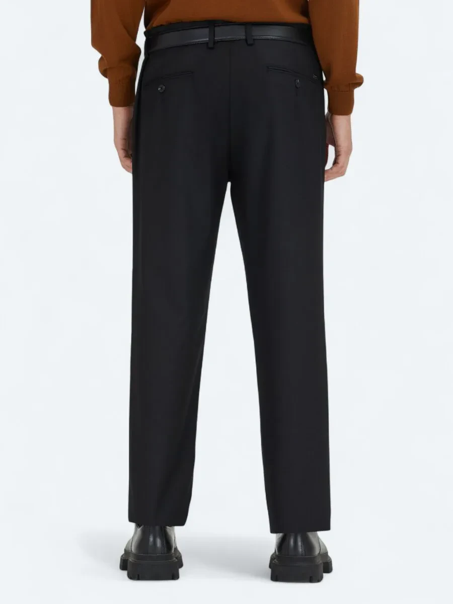 Black Weaving Regular Fit Casual Trousers - 4