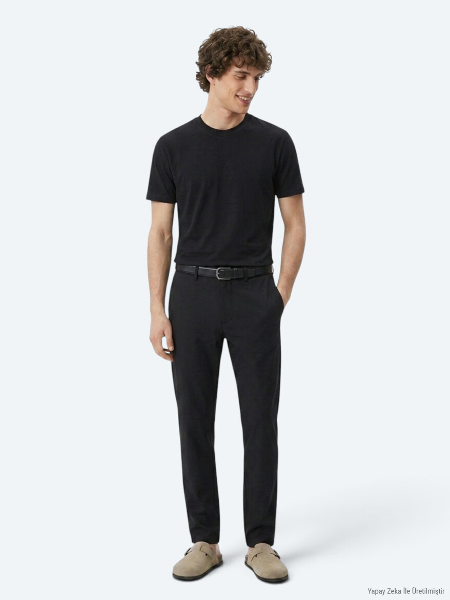 Black Weaving Regular Fit Casual Trousers 