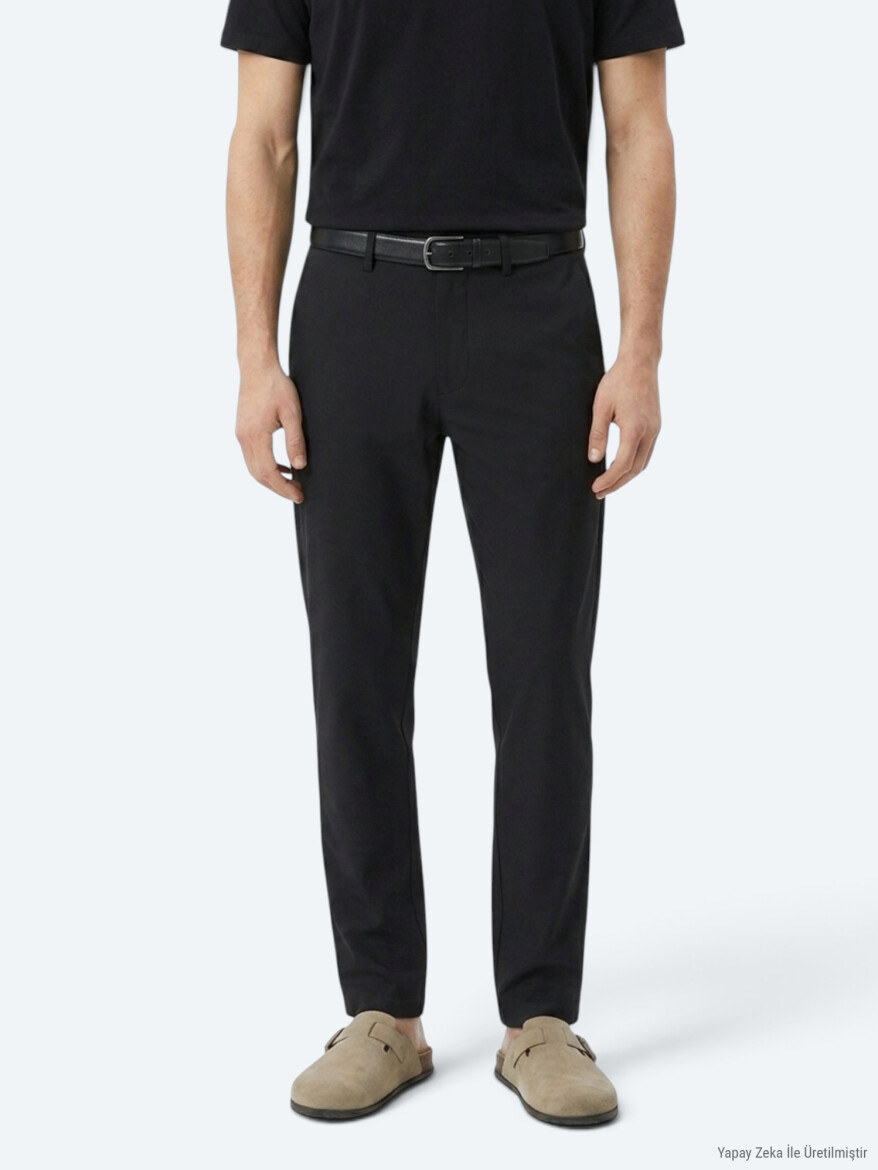 Black Weaving Regular Fit Casual Trousers - 2