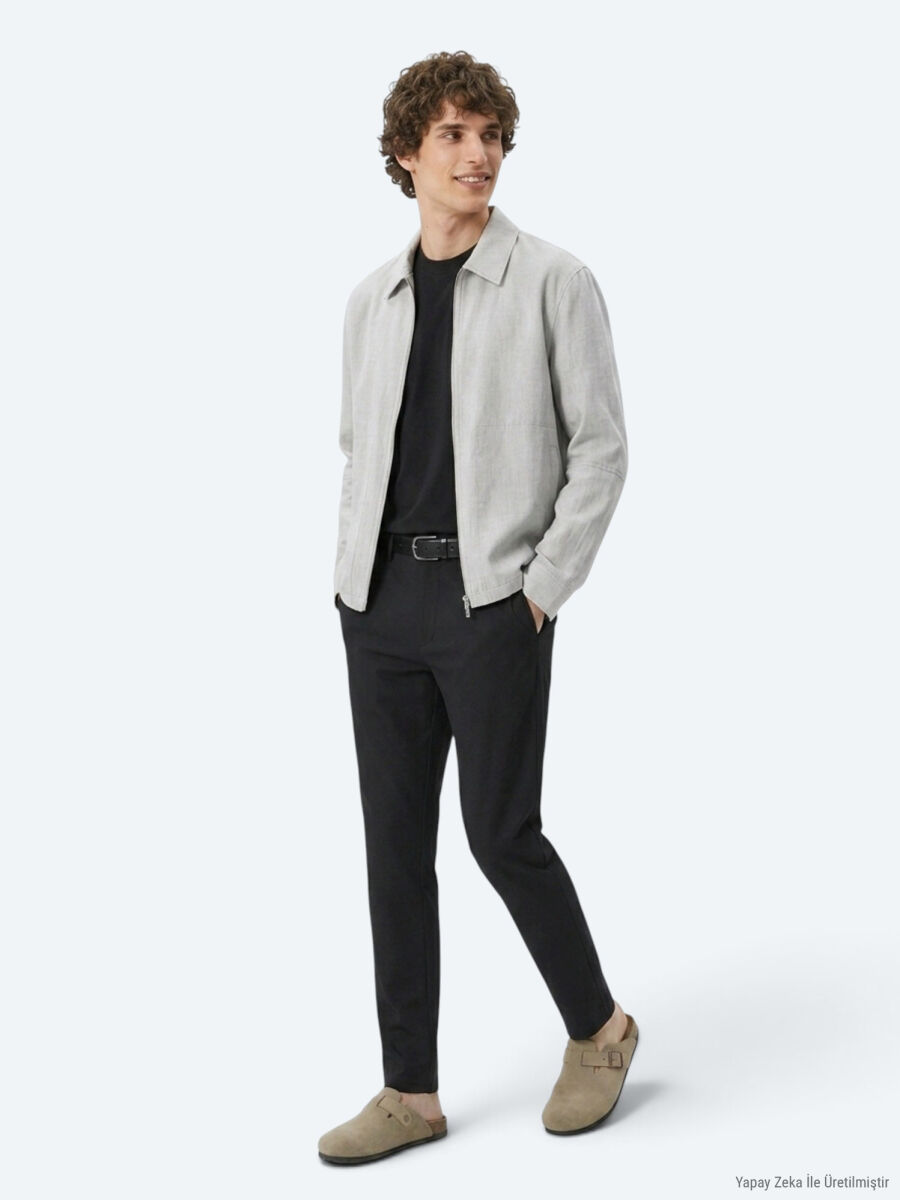 Black Weaving Regular Fit Casual Trousers - 3