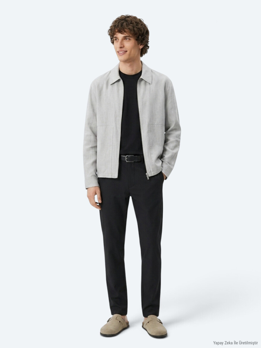 Black Weaving Regular Fit Casual Trousers - 4