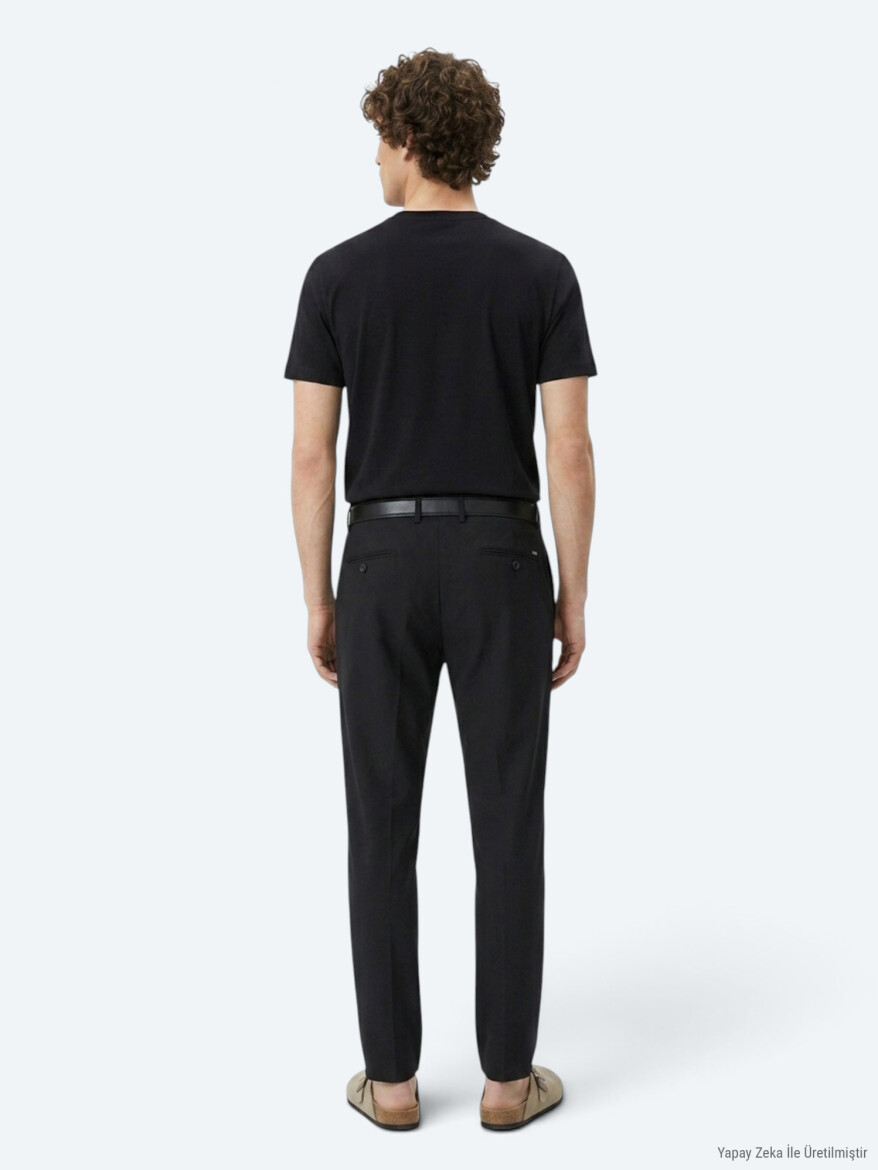Black Weaving Regular Fit Casual Trousers - 5