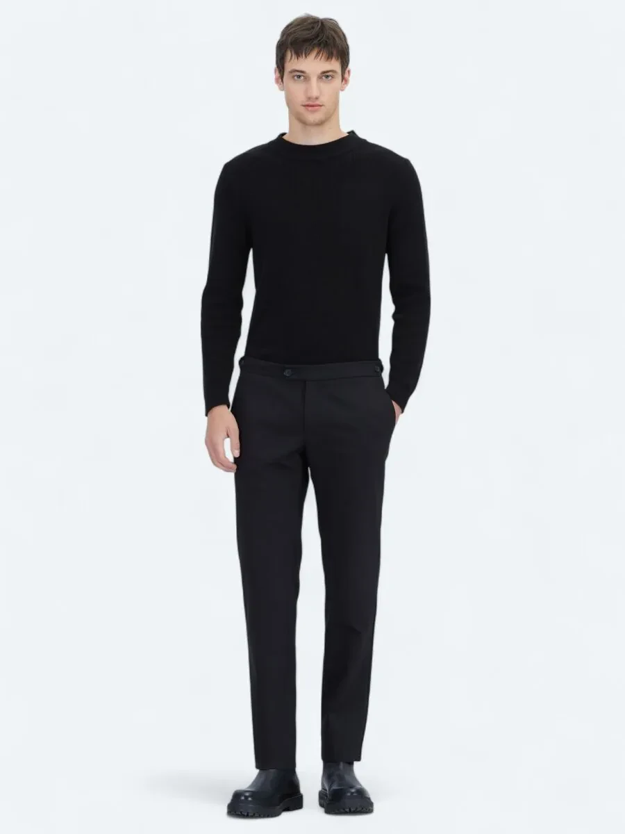 Black Weaving Regular Fit Smart Casual Cotton Blended Trousers - 1