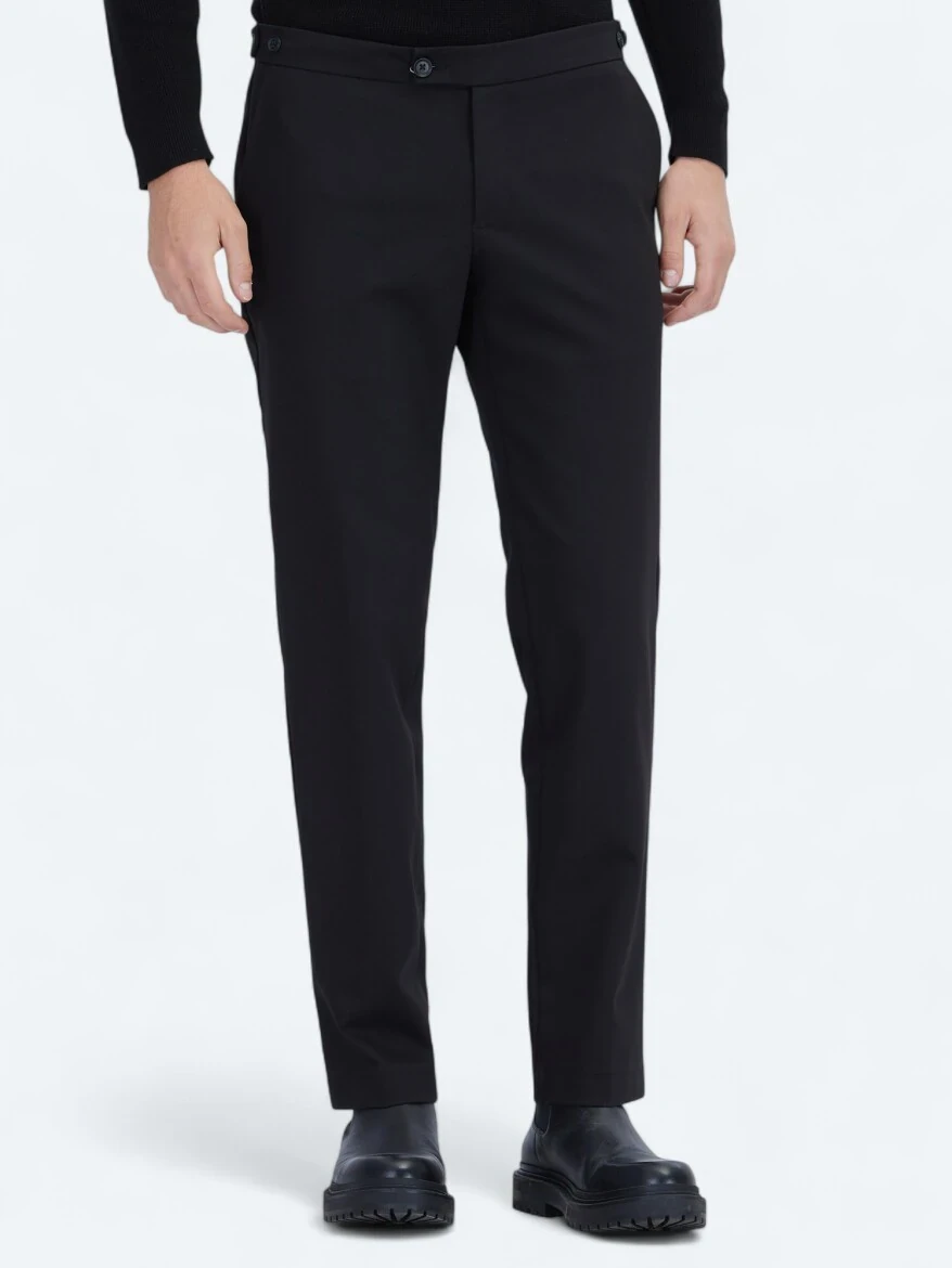 Black Weaving Regular Fit Smart Casual Cotton Blended Trousers - KİP