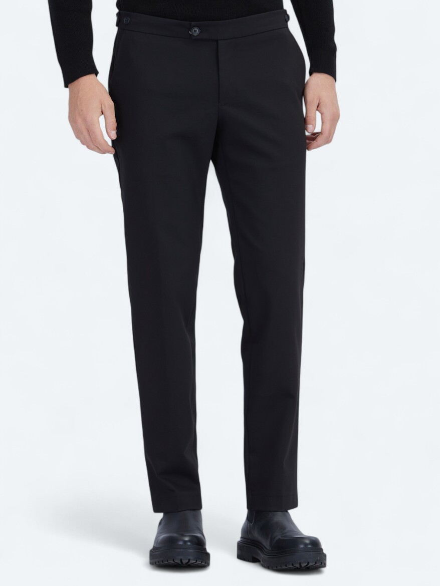 Black Weaving Regular Fit Smart Casual Cotton Blended Trousers - 2