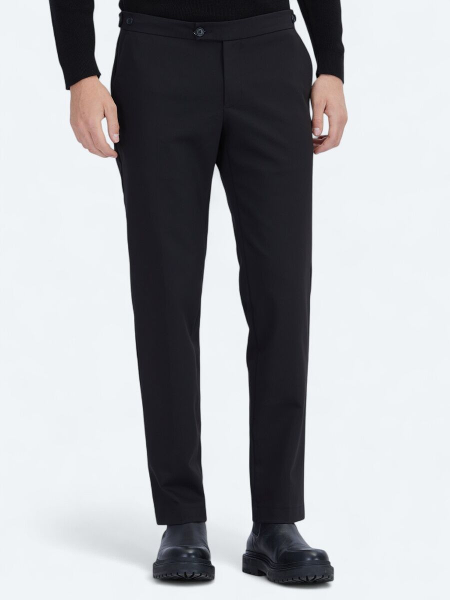 Black Weaving Regular Fit Smart Casual Cotton Blended Trousers - 2