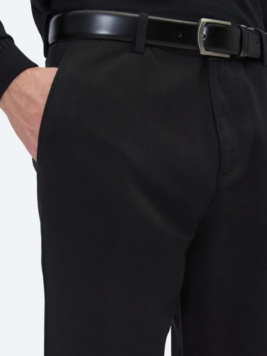 Black Weaving Relaxed Fit Casual Cotton Blended Trousers - 4