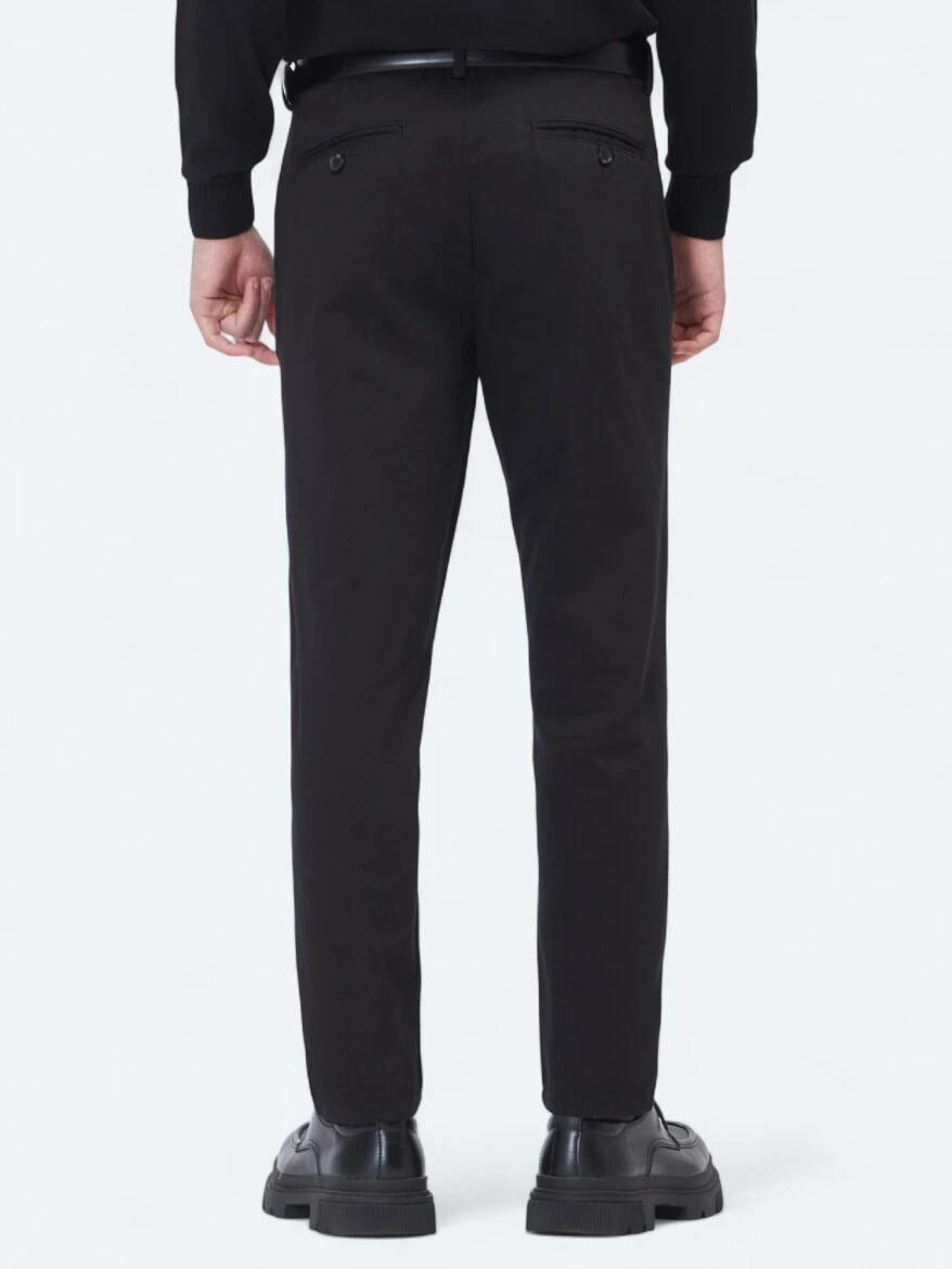 Black Weaving Relaxed Fit Casual Cotton Blended Trousers - 5