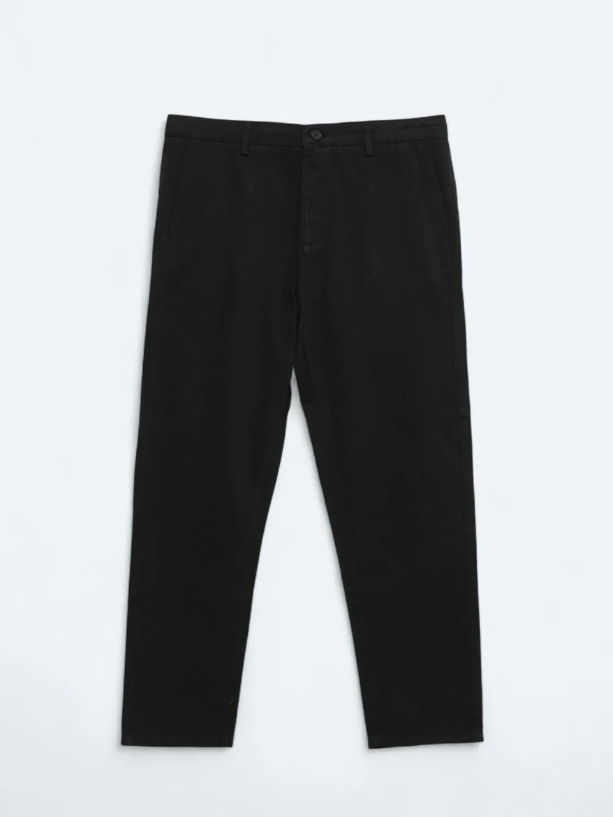 Black Weaving Relaxed Fit Casual Cotton Blended Trousers - 6