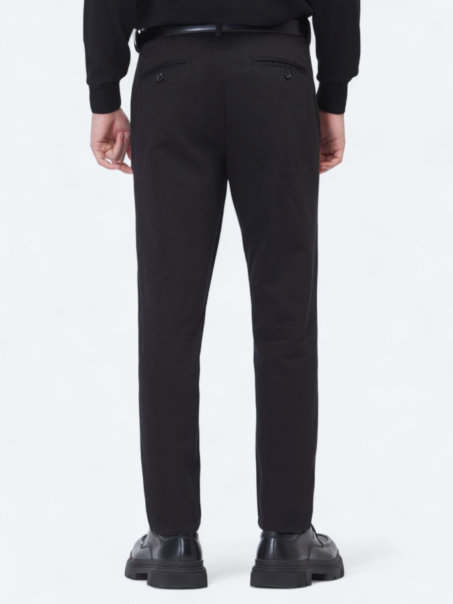 Black Weaving Relaxed Fit Casual Cotton Blended Trousers - 5