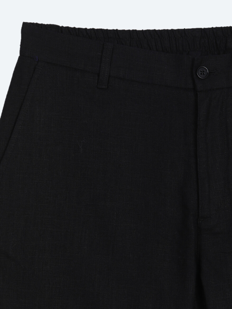 Black Weaving Relaxed Fit Casual Cotton Blended Trousers - 7