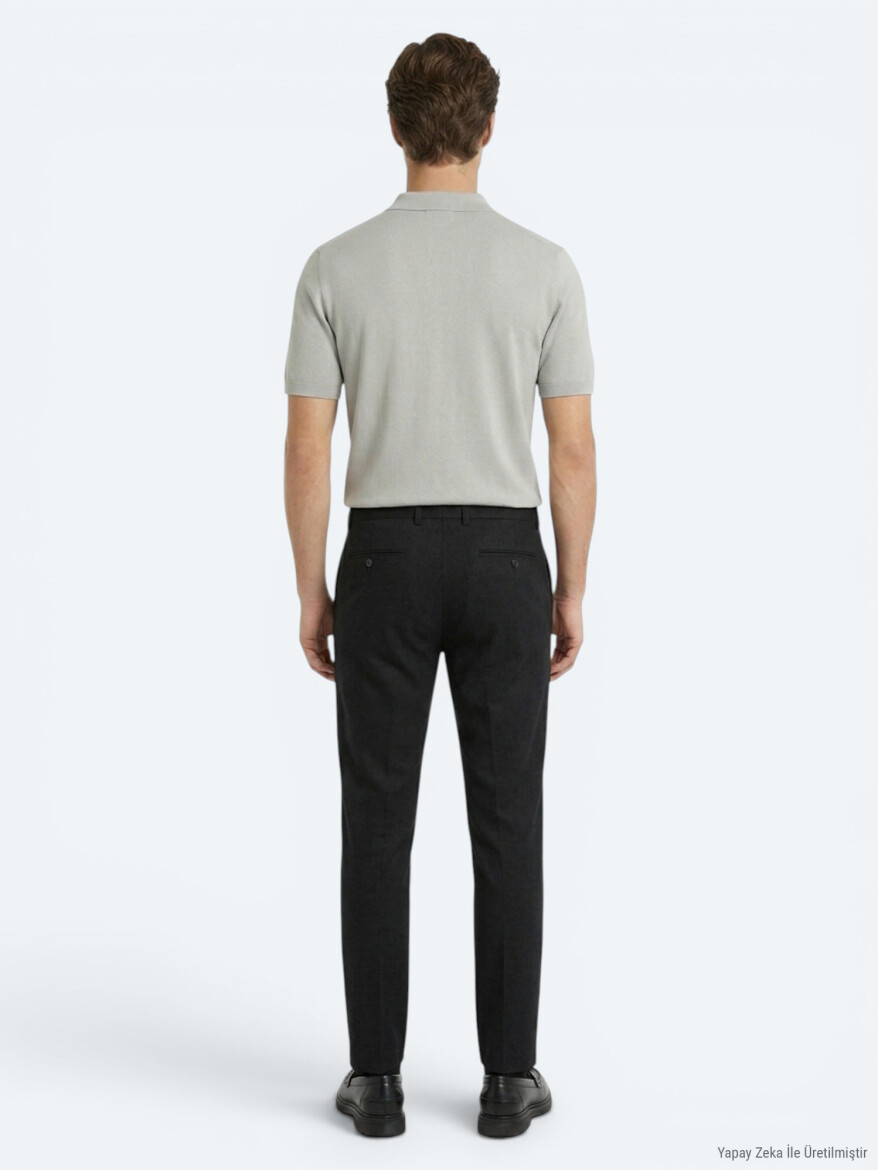 Black Weaving Relaxed Fit Casual Cotton Blended Trousers - 5