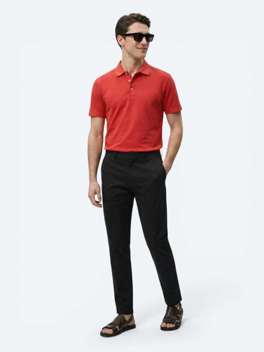 Black Weaving Slim Fit Casual Cotton Blended Trousers - KİP