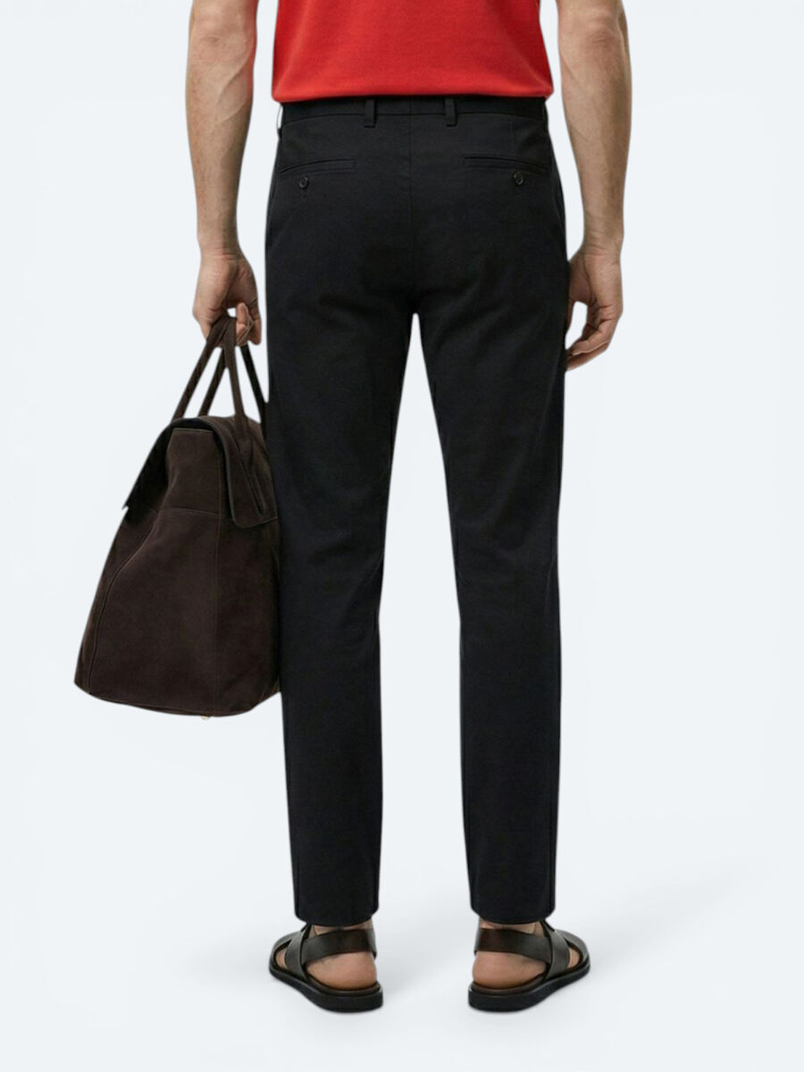 Black Weaving Slim Fit Casual Cotton Blended Trousers - 4