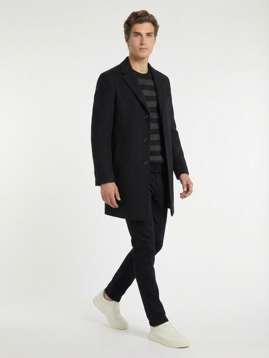 Black Weaving Slim Fit Casual Cotton Blended Trousers - 4