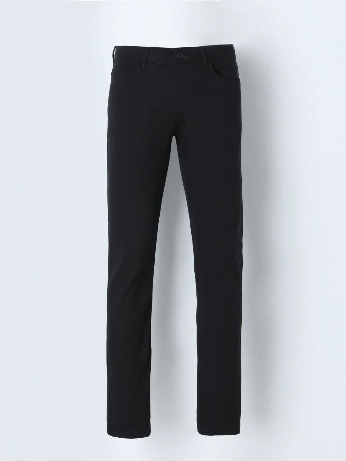 Black Weaving Slim Fit Casual Cotton Blended Trousers - 1