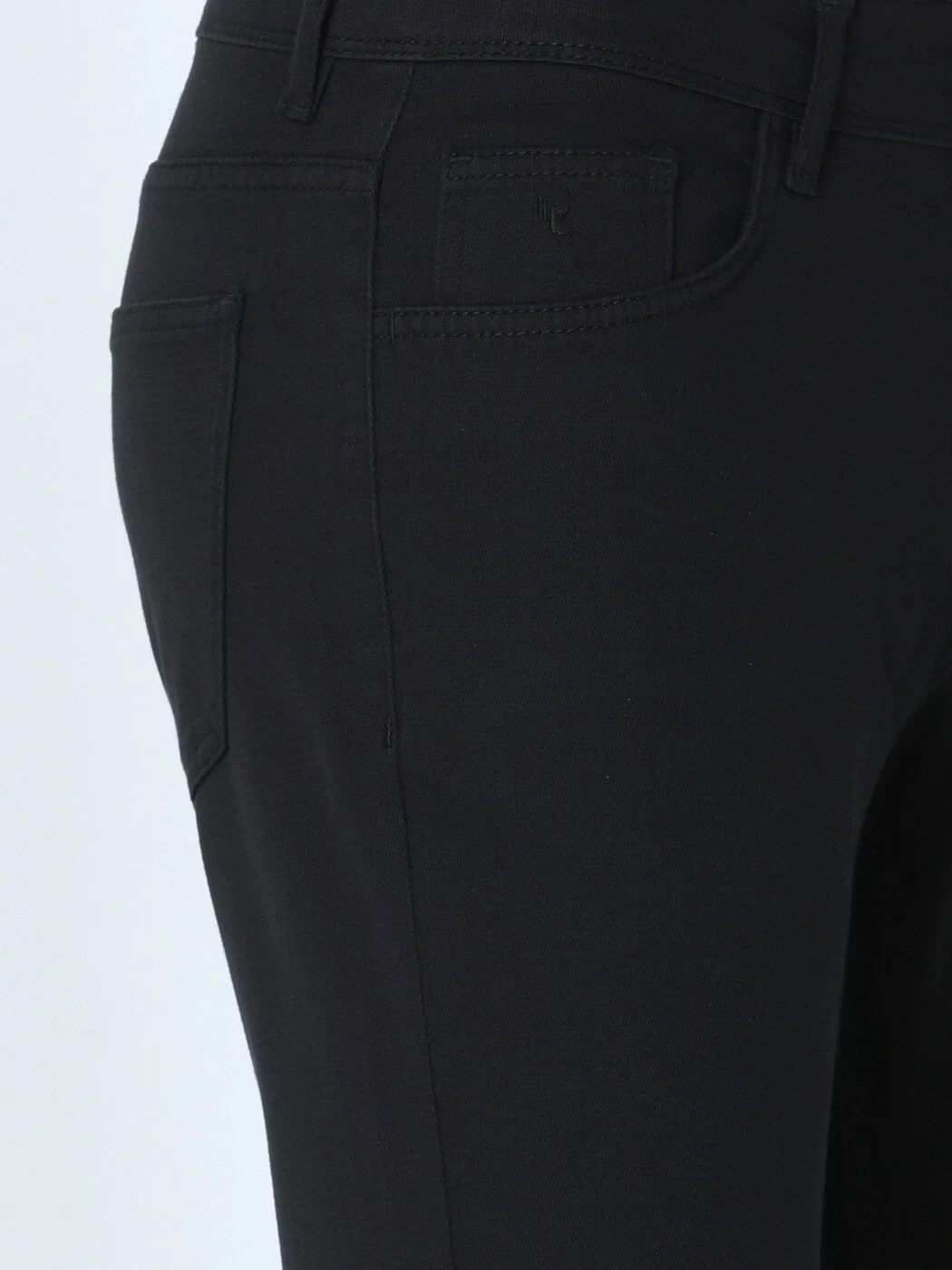 Black Weaving Slim Fit Casual Cotton Blended Trousers - 2
