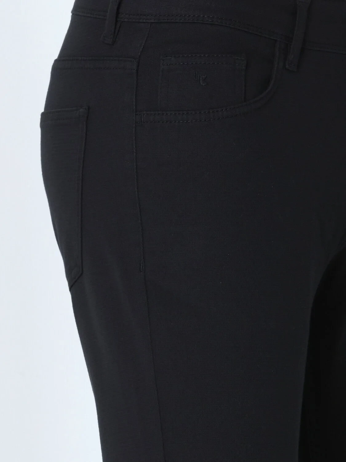 Black Weaving Slim Fit Casual Cotton Blended Trousers - 2