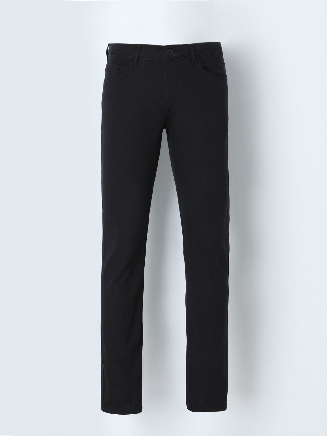 Black Weaving Slim Fit Casual Cotton Blended Trousers - 1