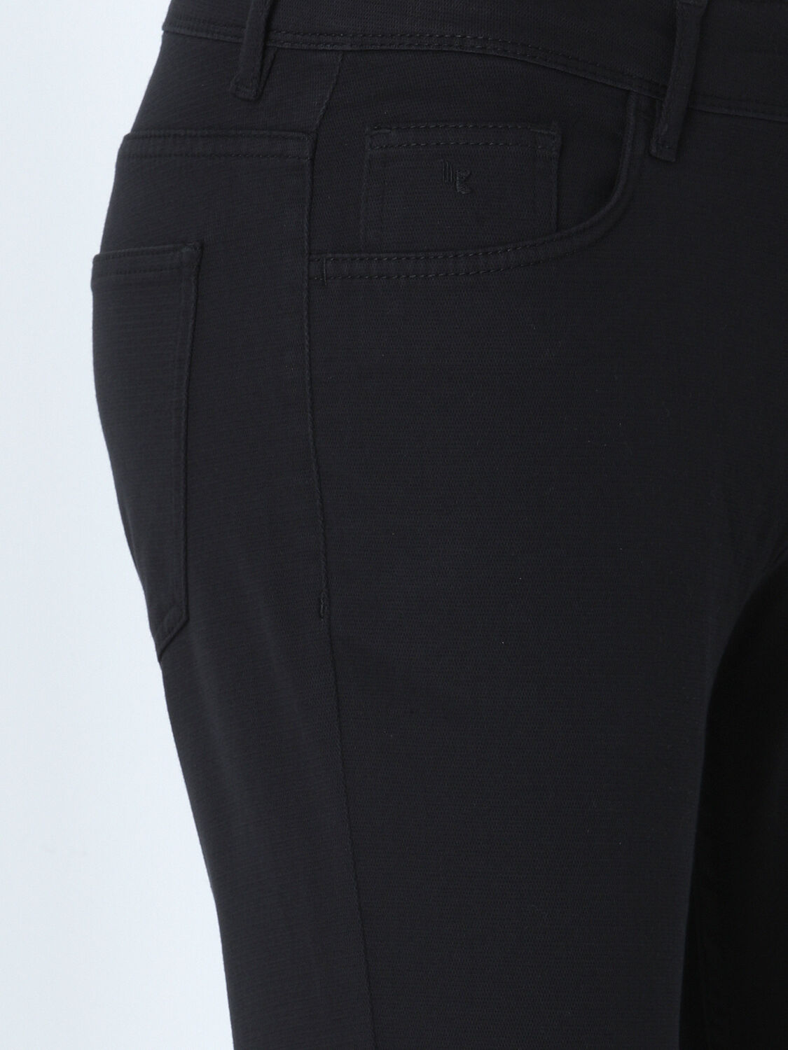 Black Weaving Slim Fit Casual Cotton Blended Trousers - 2