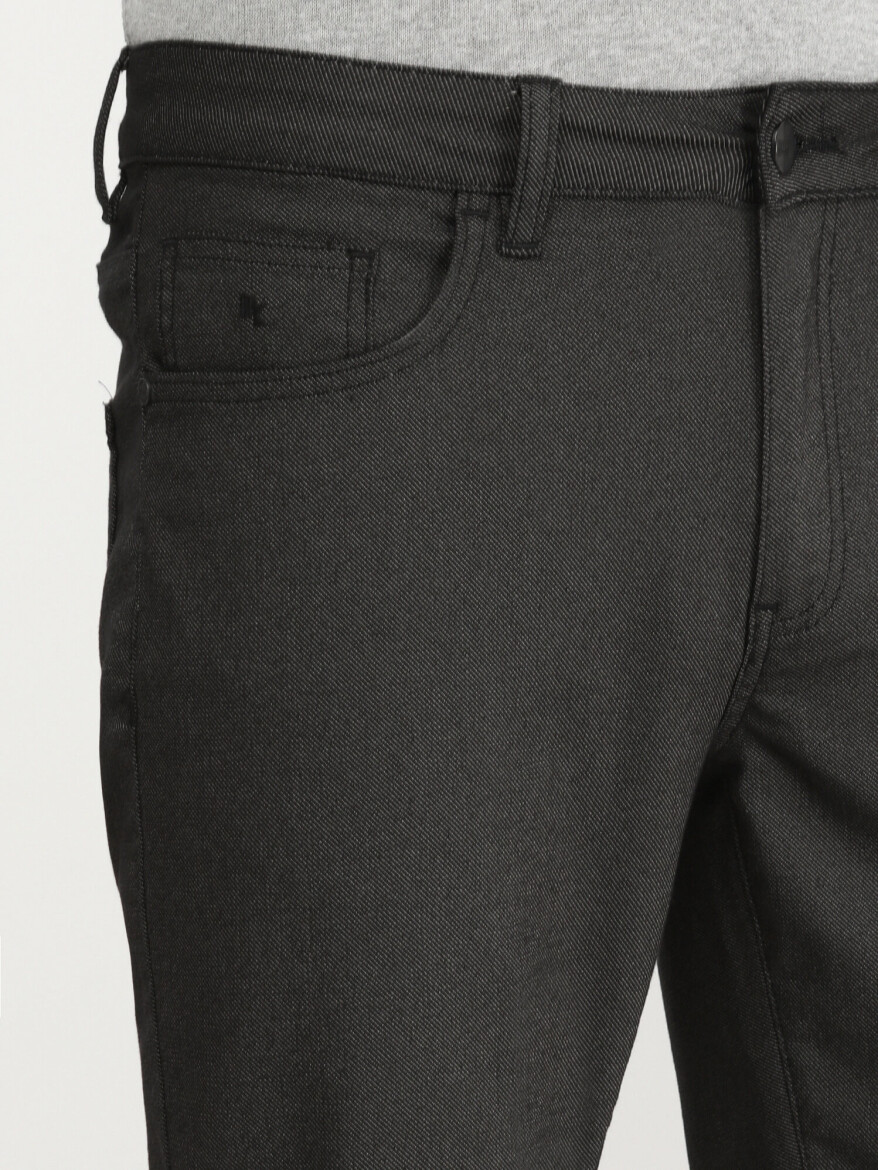 Black Weaving Slim Fit Casual Cotton Blended Trousers - 3