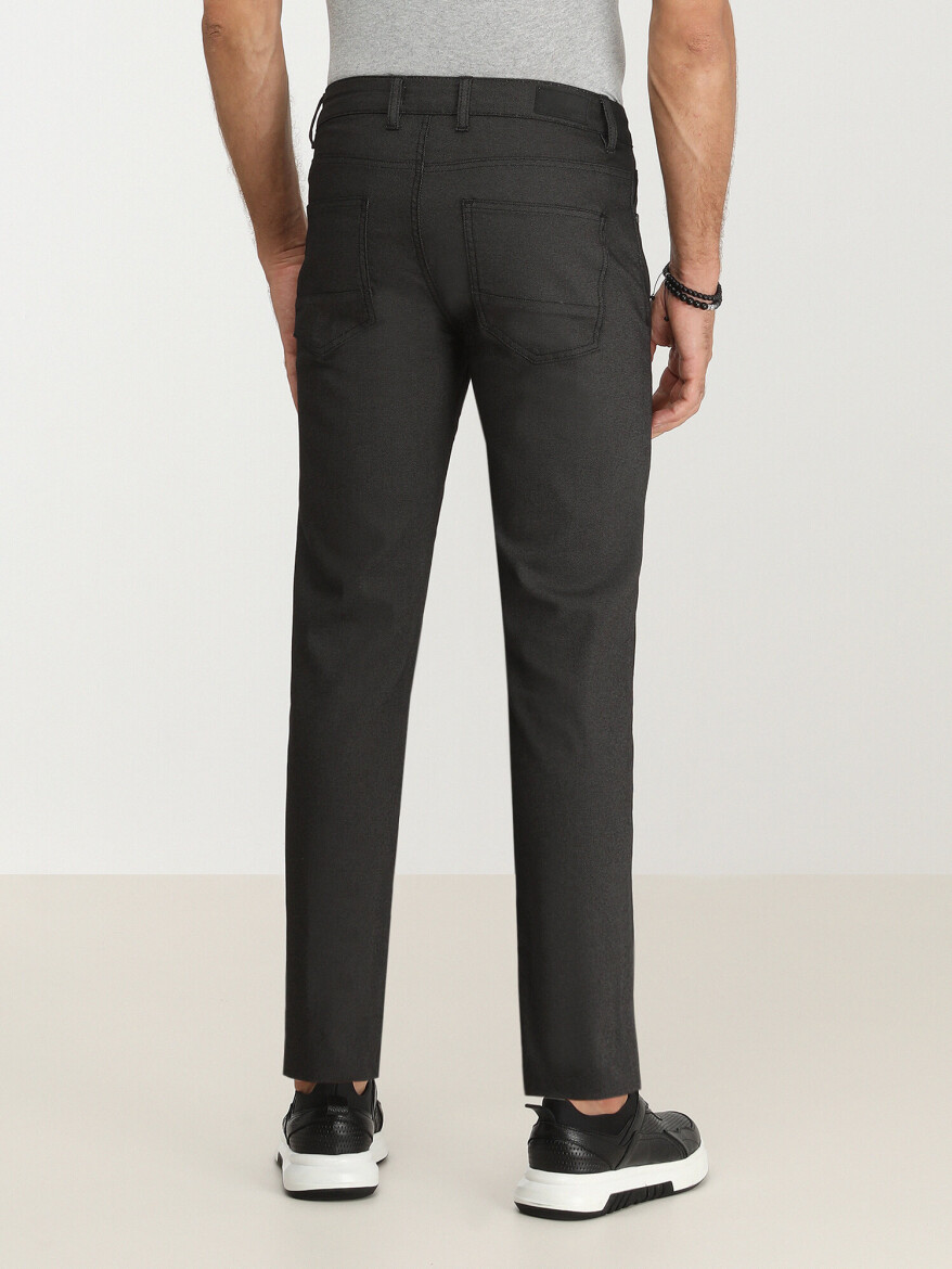 Black Weaving Slim Fit Casual Cotton Blended Trousers - 4