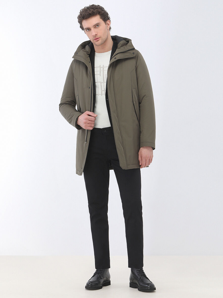 Black Weaving Slim Fit Casual Cotton Blended Trousers - 4