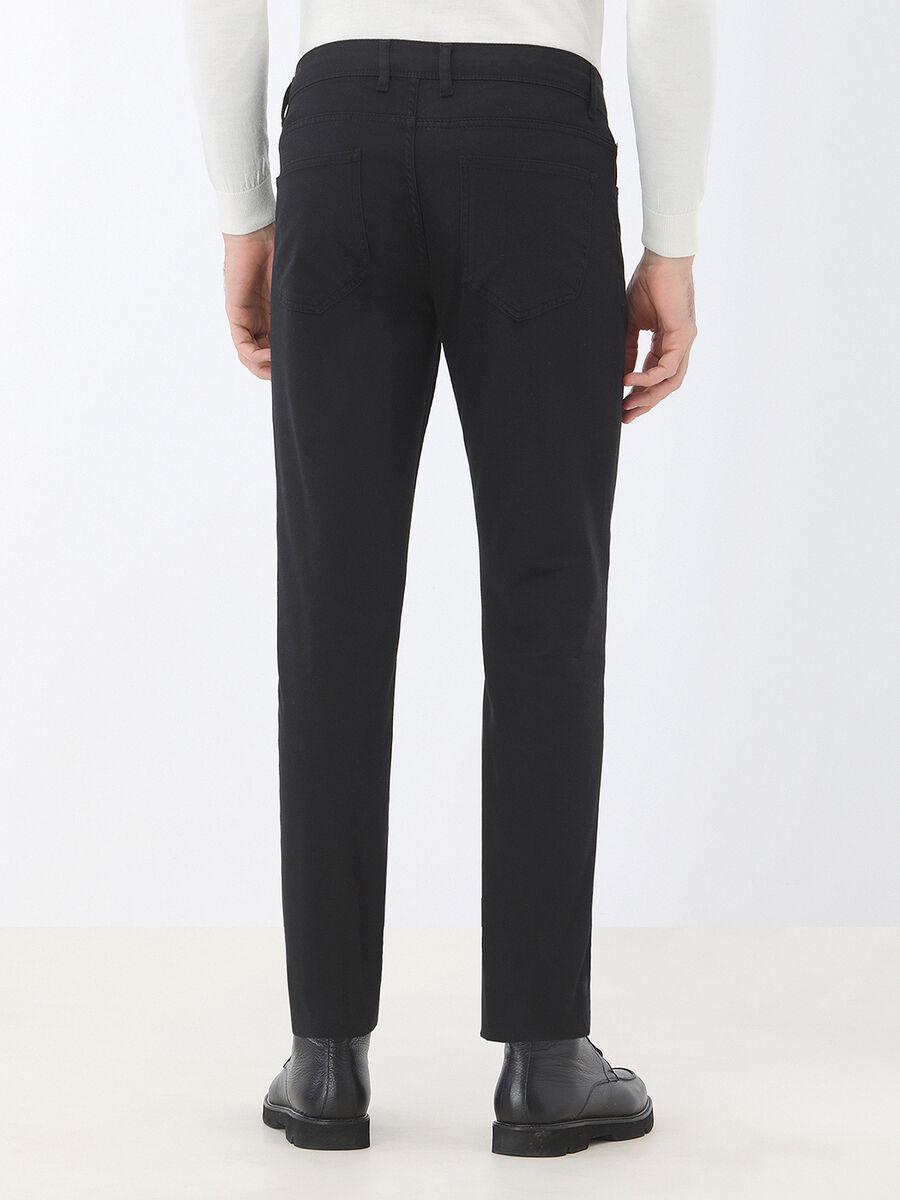 Black Weaving Slim Fit Casual Cotton Blended Trousers - 6