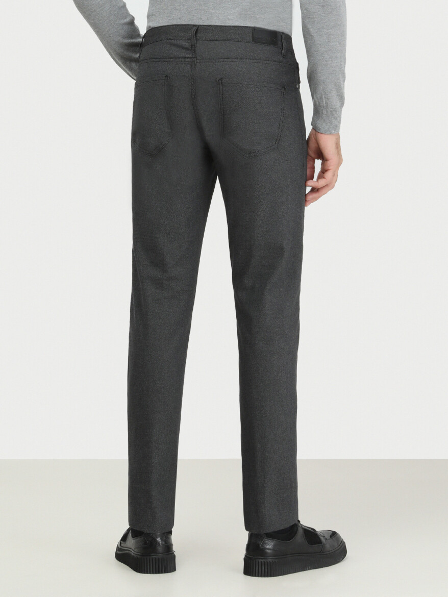 Black Weaving Slim Fit Casual Cotton Blended Trousers - 4