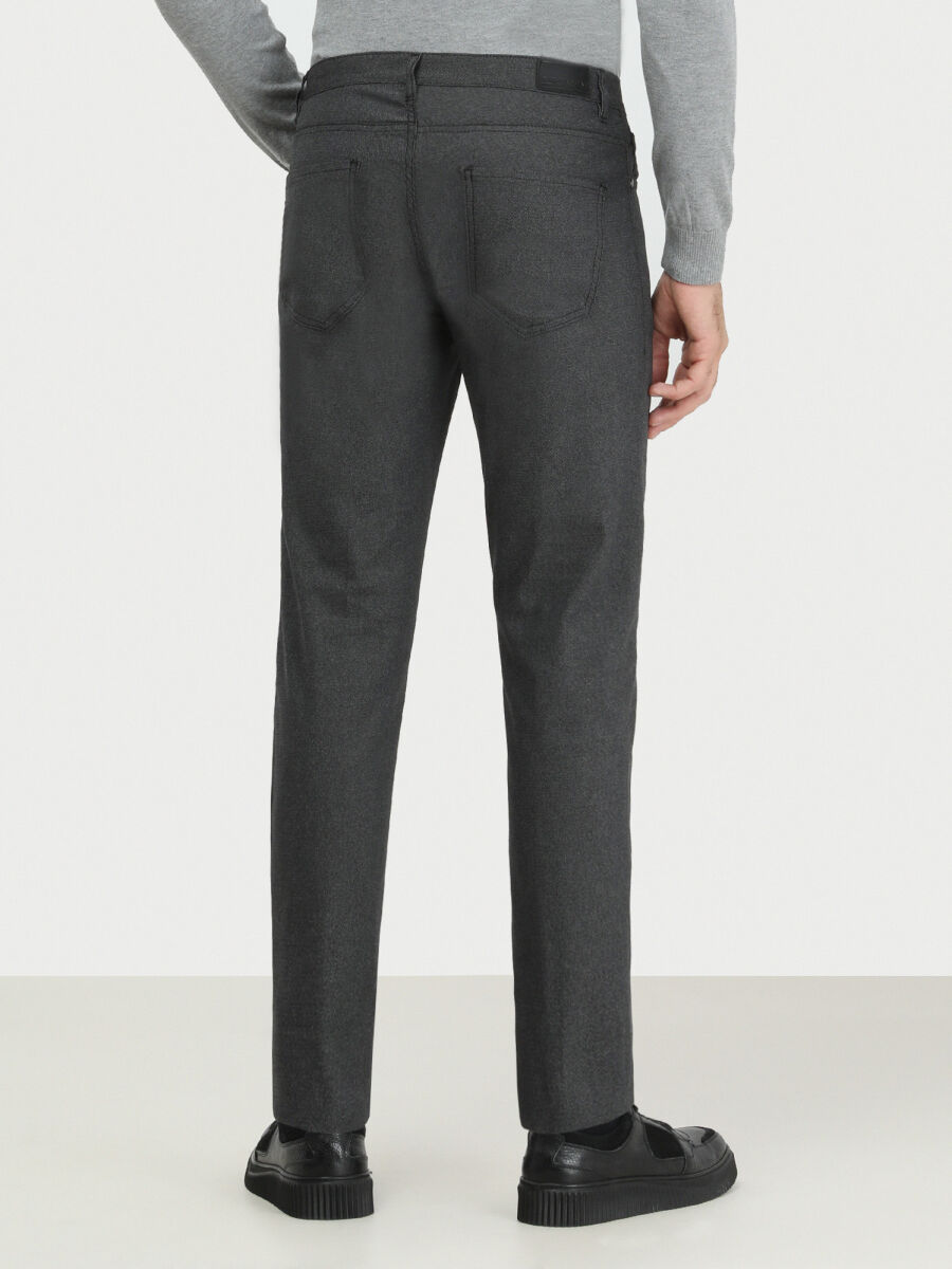 Black Weaving Slim Fit Casual Cotton Blended Trousers - 4