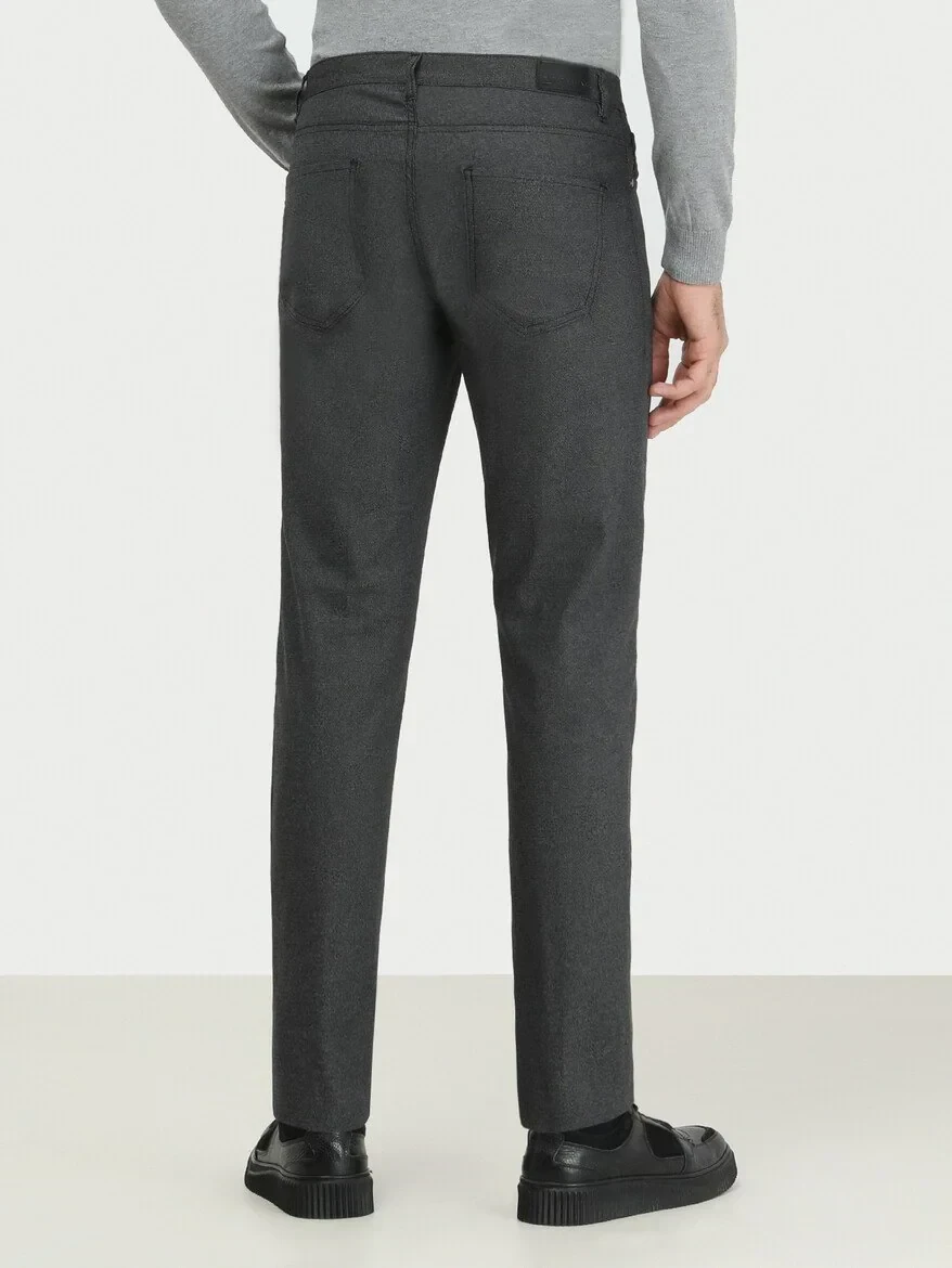 Black Weaving Slim Fit Casual Cotton Blended Trousers - 4