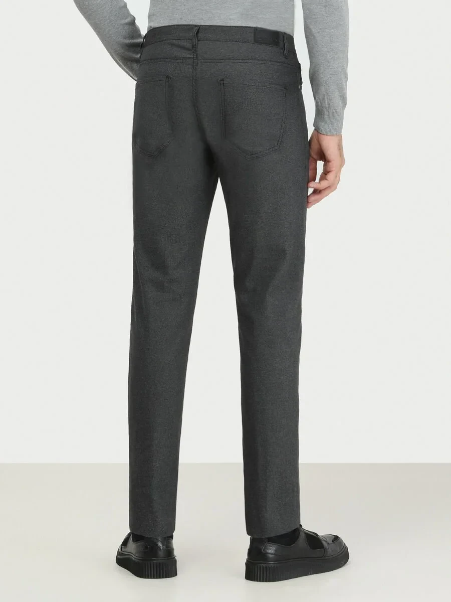 Black Weaving Slim Fit Casual Cotton Blended Trousers - 4