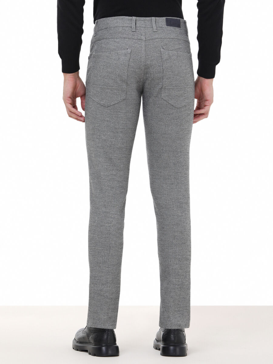 Black Weaving Slim Fit Casual Cotton Blended Trousers - 4