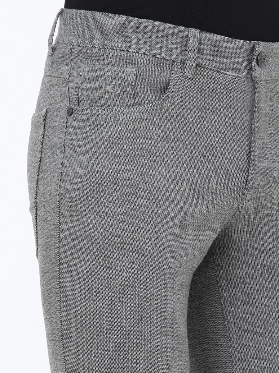 Black Weaving Slim Fit Casual Cotton Blended Trousers - 4