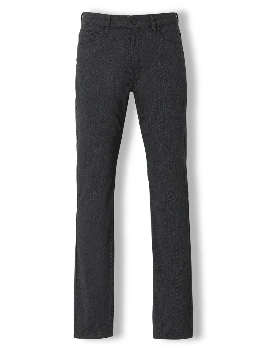 Black Weaving Slim Fit Casual Cotton Blended Trousers - 5
