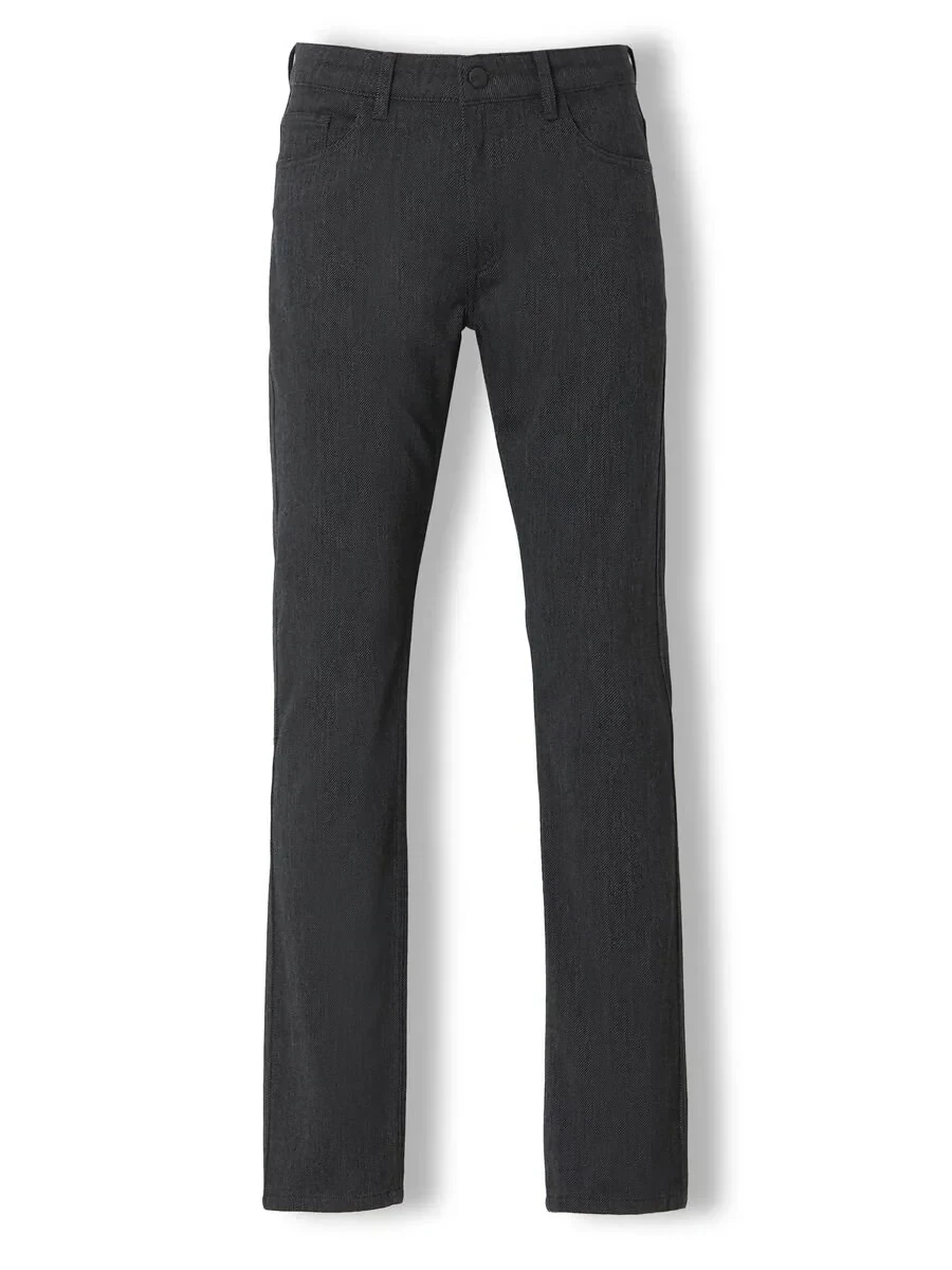 Black Weaving Slim Fit Casual Cotton Blended Trousers - 5