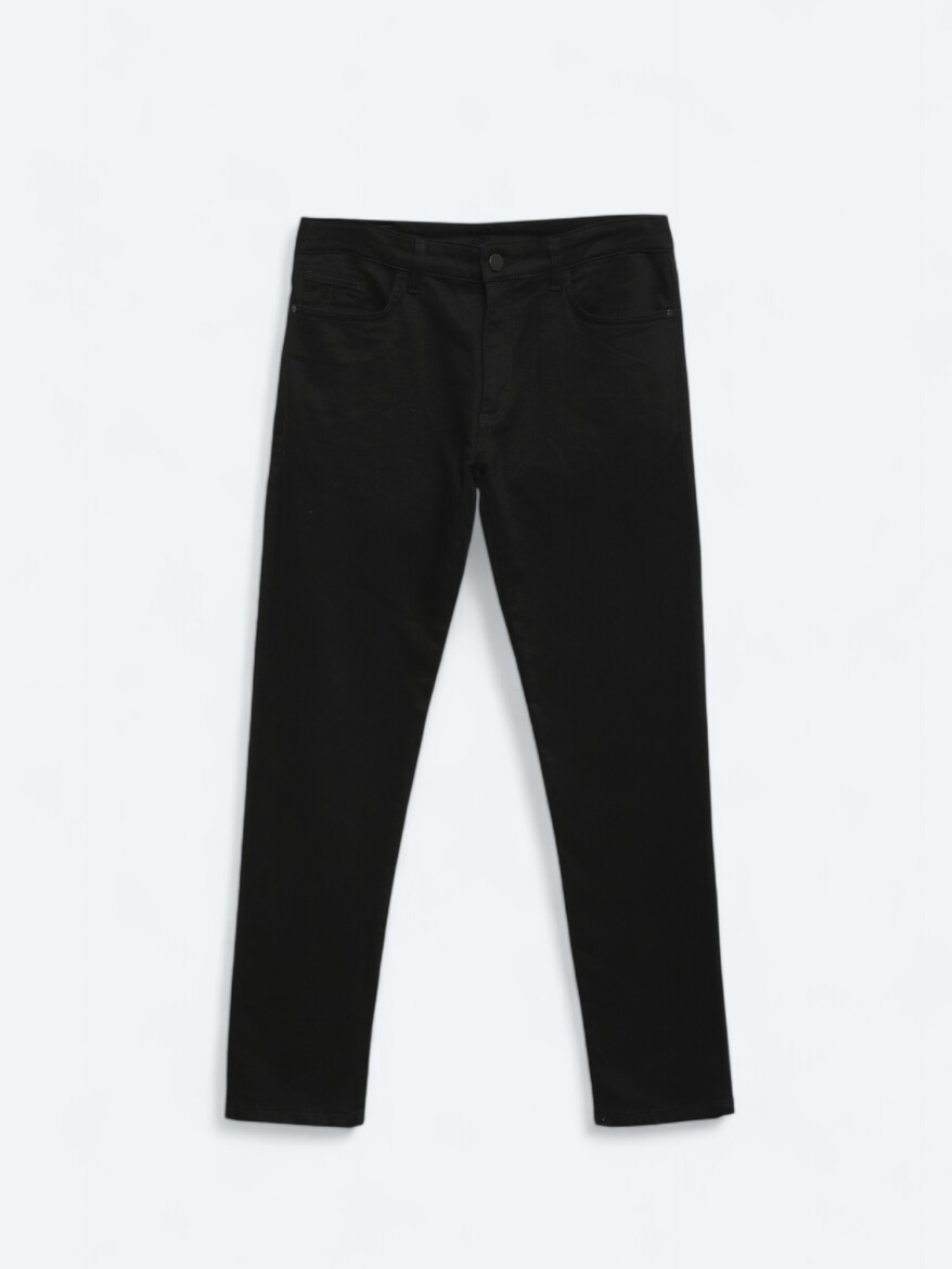 Black Weaving Slim Fit Casual Cotton Blended Trousers - 6