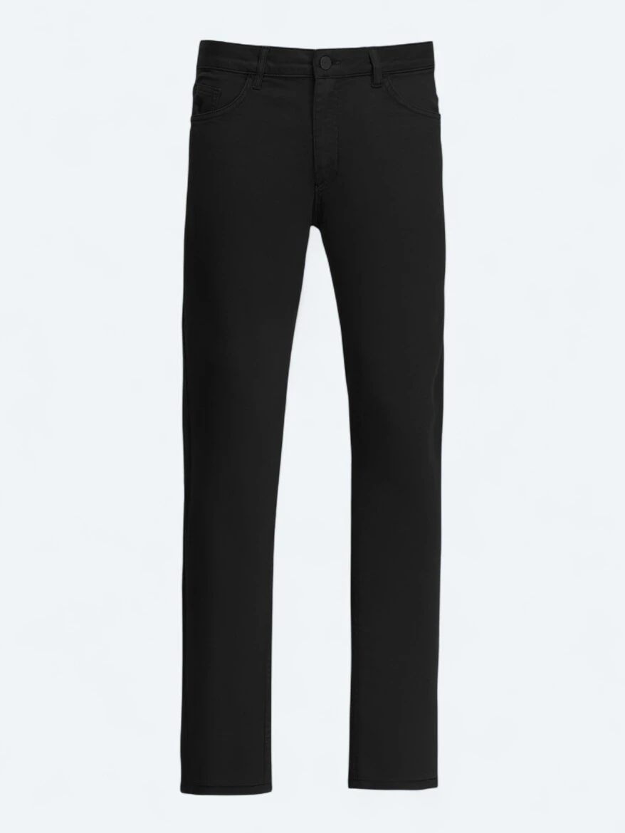 Black Weaving Slim Fit Casual Cotton Blended Trousers - KİP