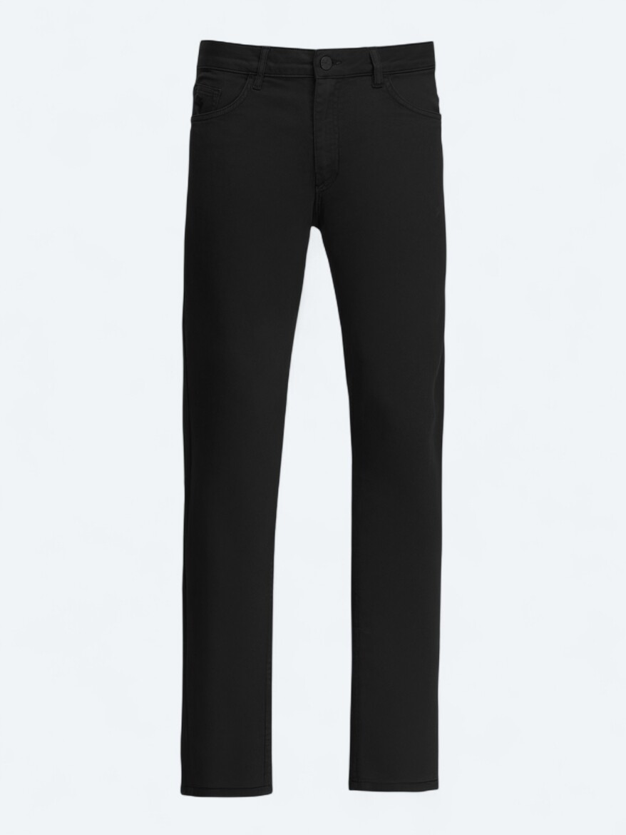 Black Weaving Slim Fit Casual Cotton Blended Trousers - 5