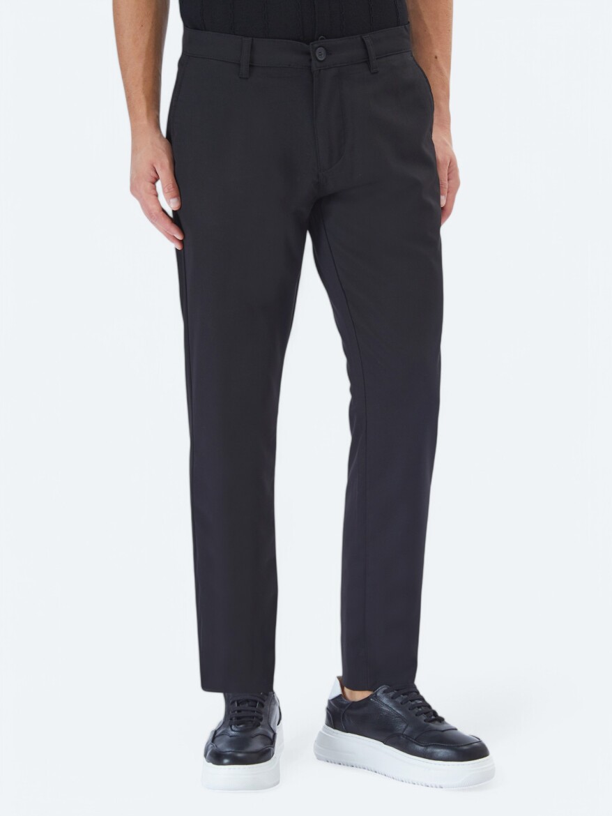 Black Weaving Slim Fit Casual Trousers 