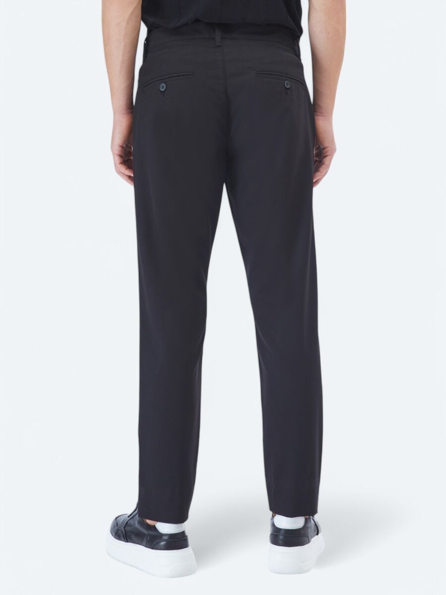 Black Weaving Slim Fit Casual Trousers - 4