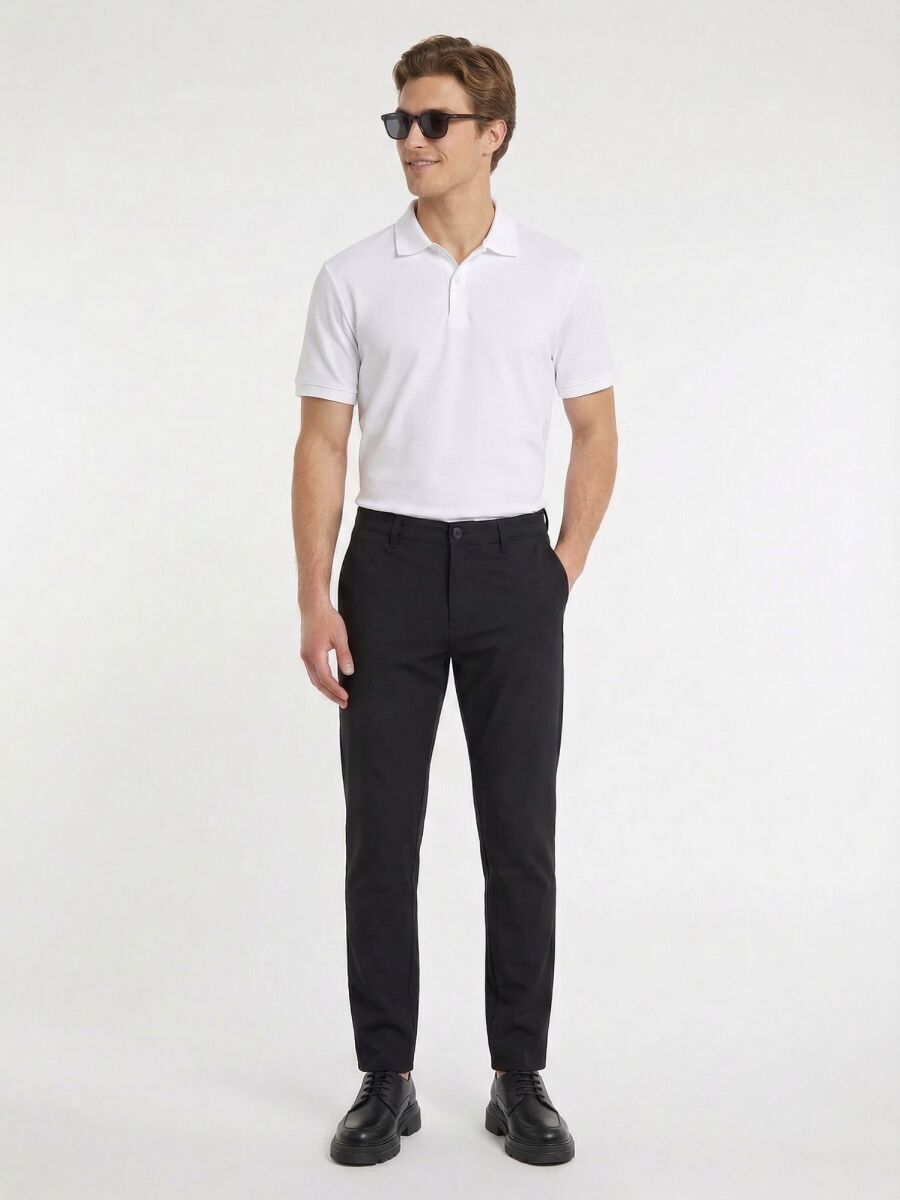 Black Weaving Slim Fit Casual Trousers - 1