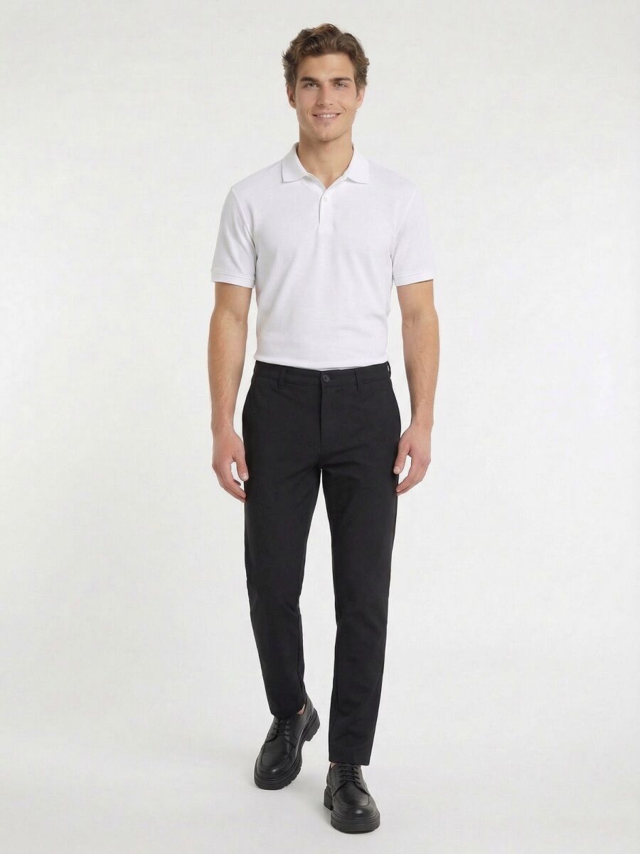 Black Weaving Slim Fit Casual Trousers - 2
