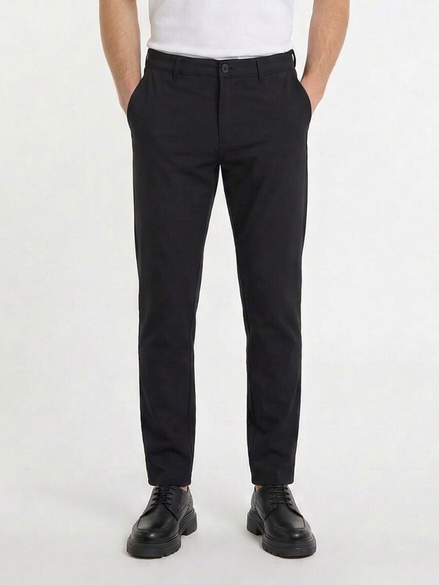 Black Weaving Slim Fit Casual Trousers - 3