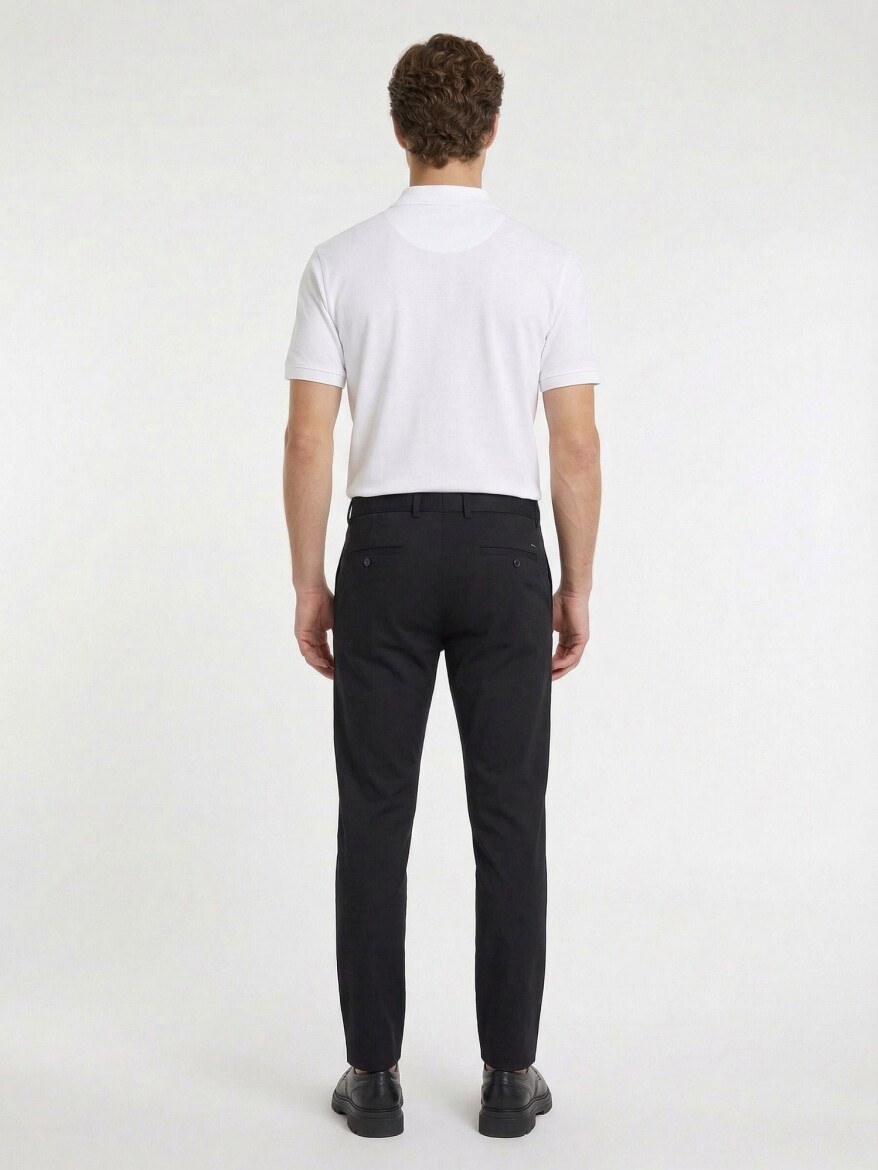 Black Weaving Slim Fit Casual Trousers - 4