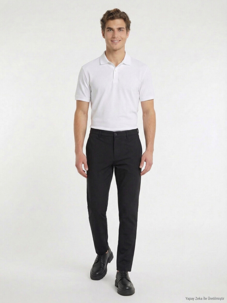 Black Weaving Slim Fit Casual Trousers - KİP