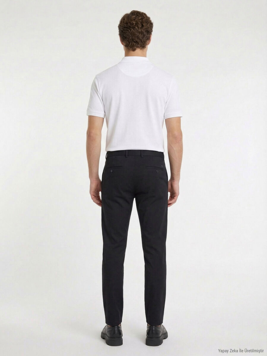 Black Weaving Slim Fit Casual Trousers - 4
