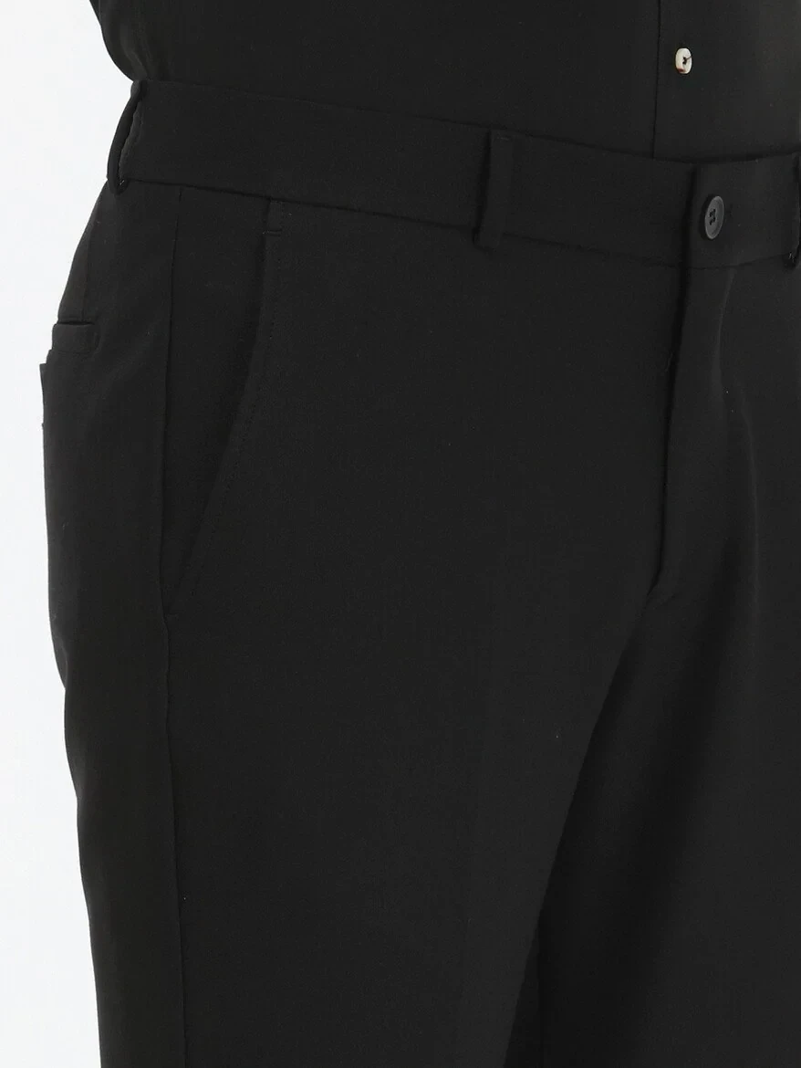 Black Weaving Slim Fit Casual Trousers - 3