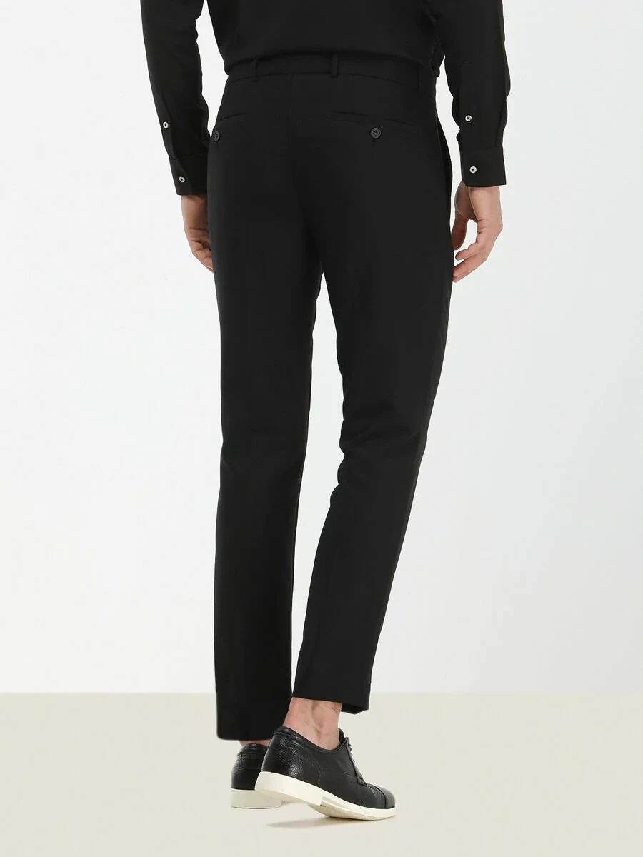 Black Weaving Slim Fit Casual Trousers - 4