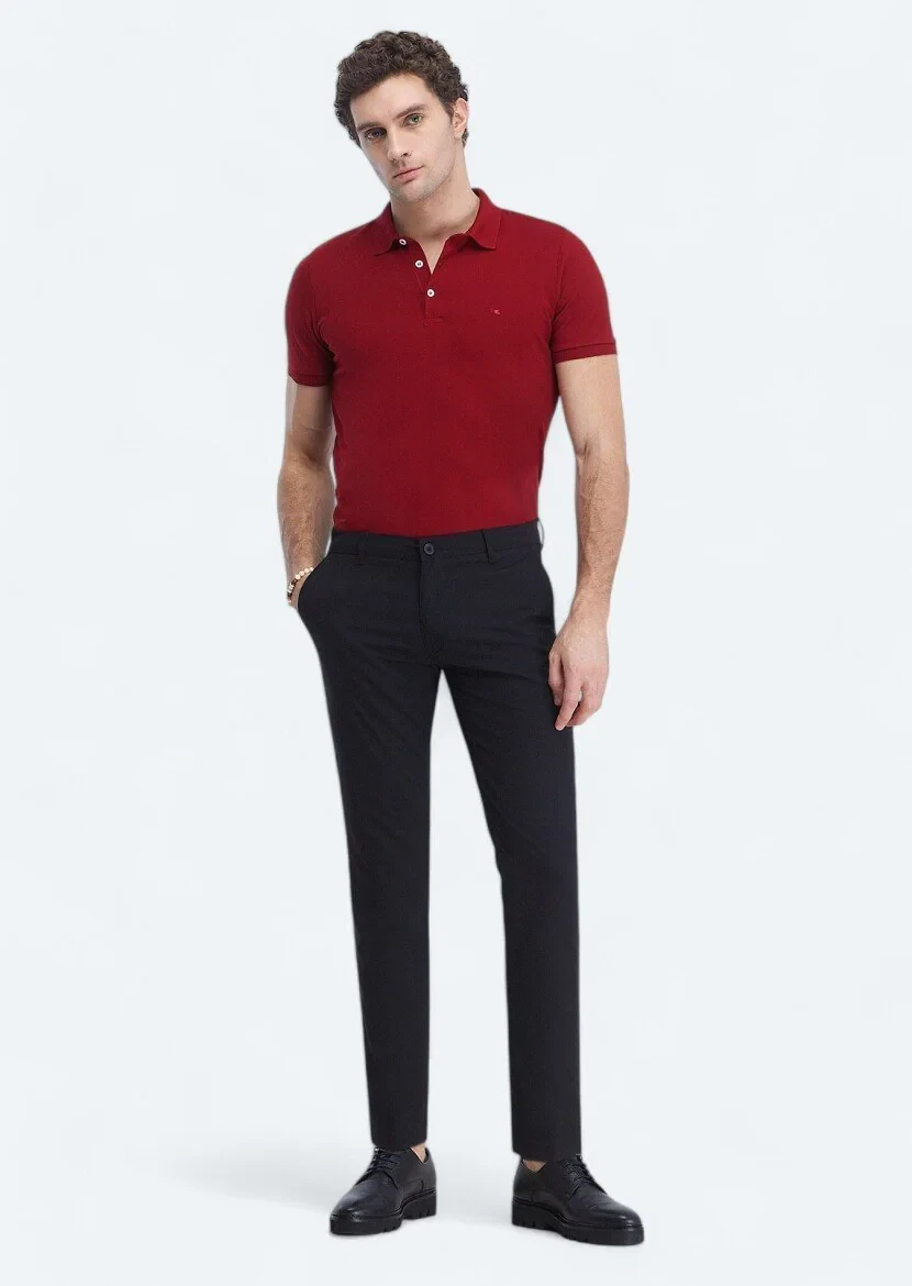 Black Weaving Slim Fit Casual Trousers - 2